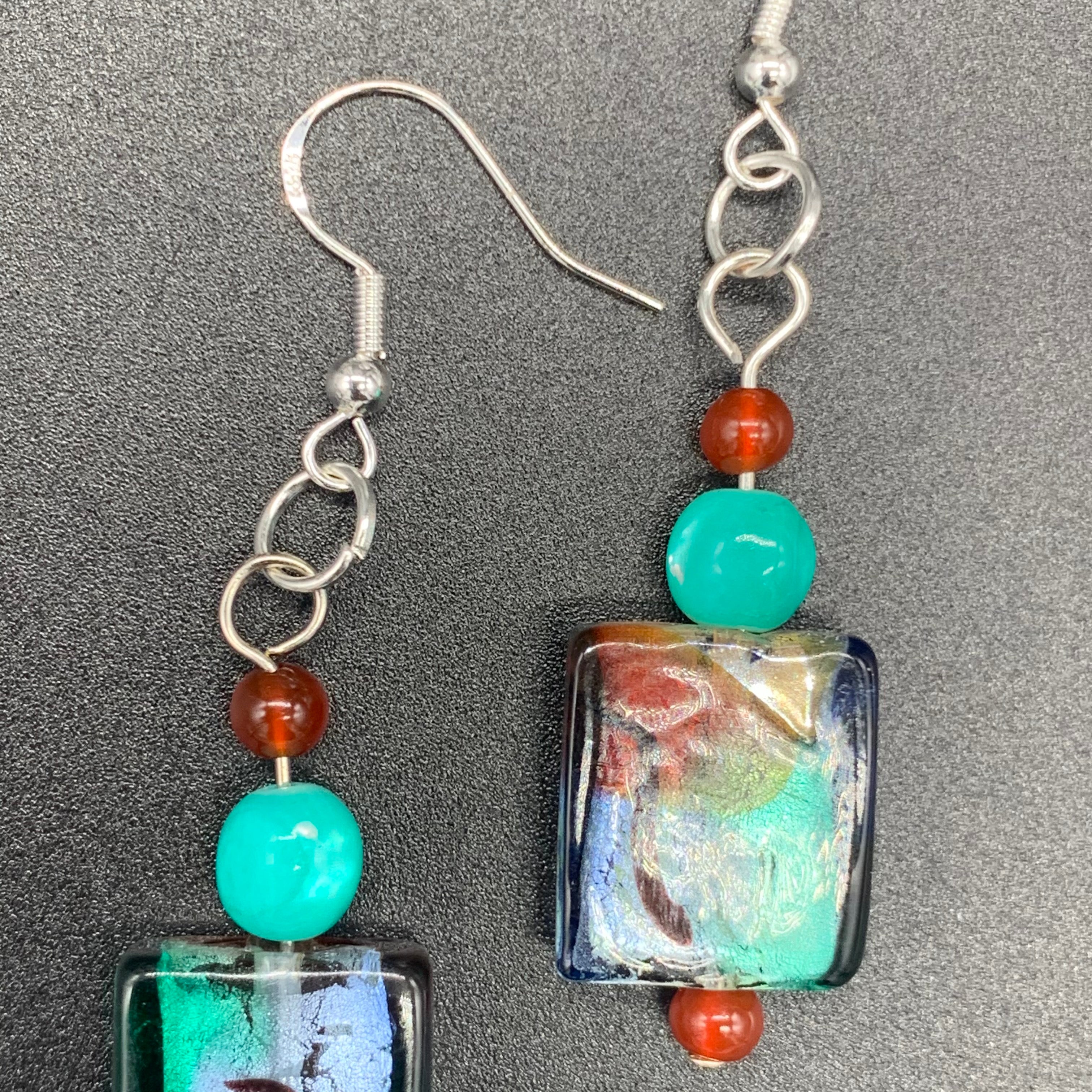 Teal and Red Earrings