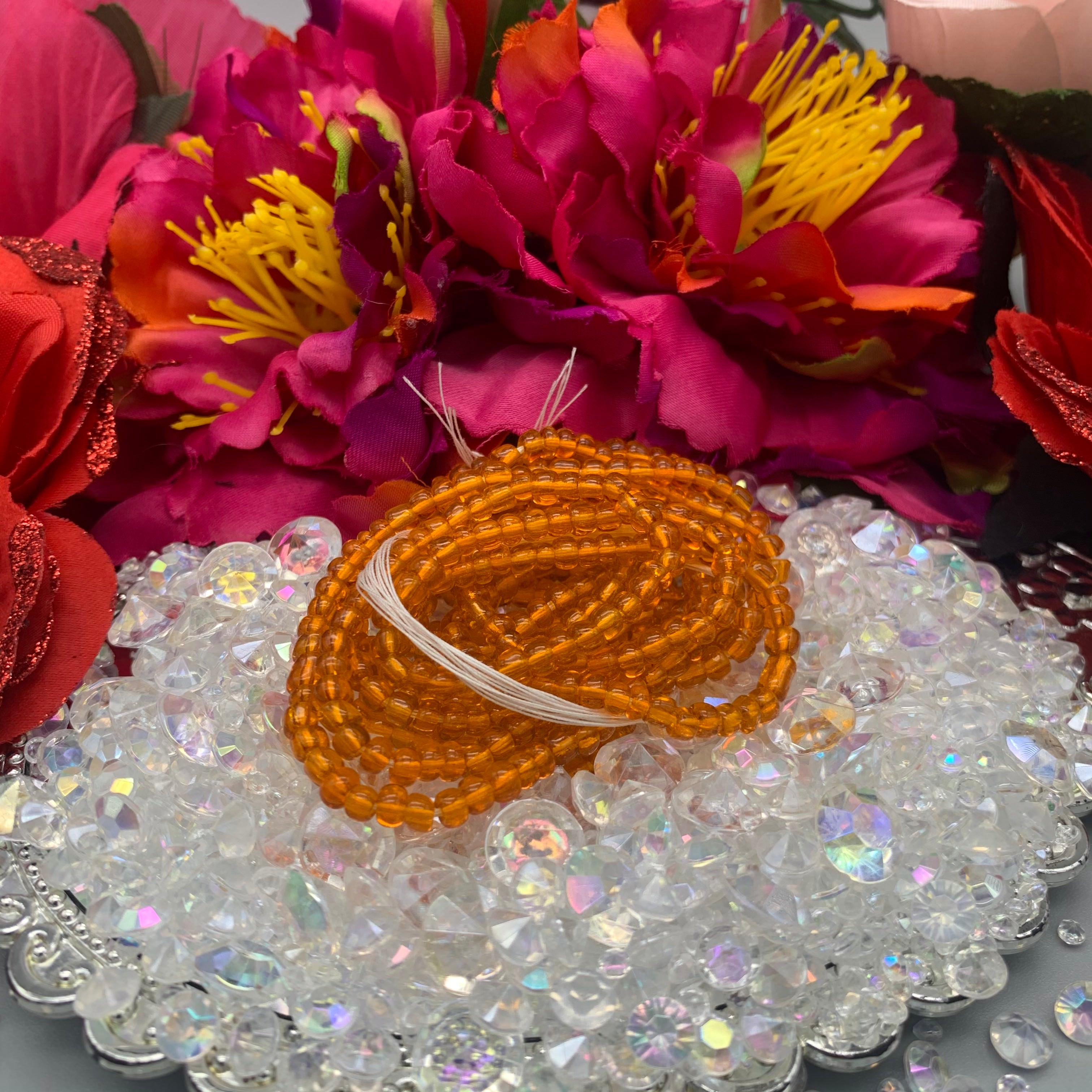 Clear Orange Waist Beads